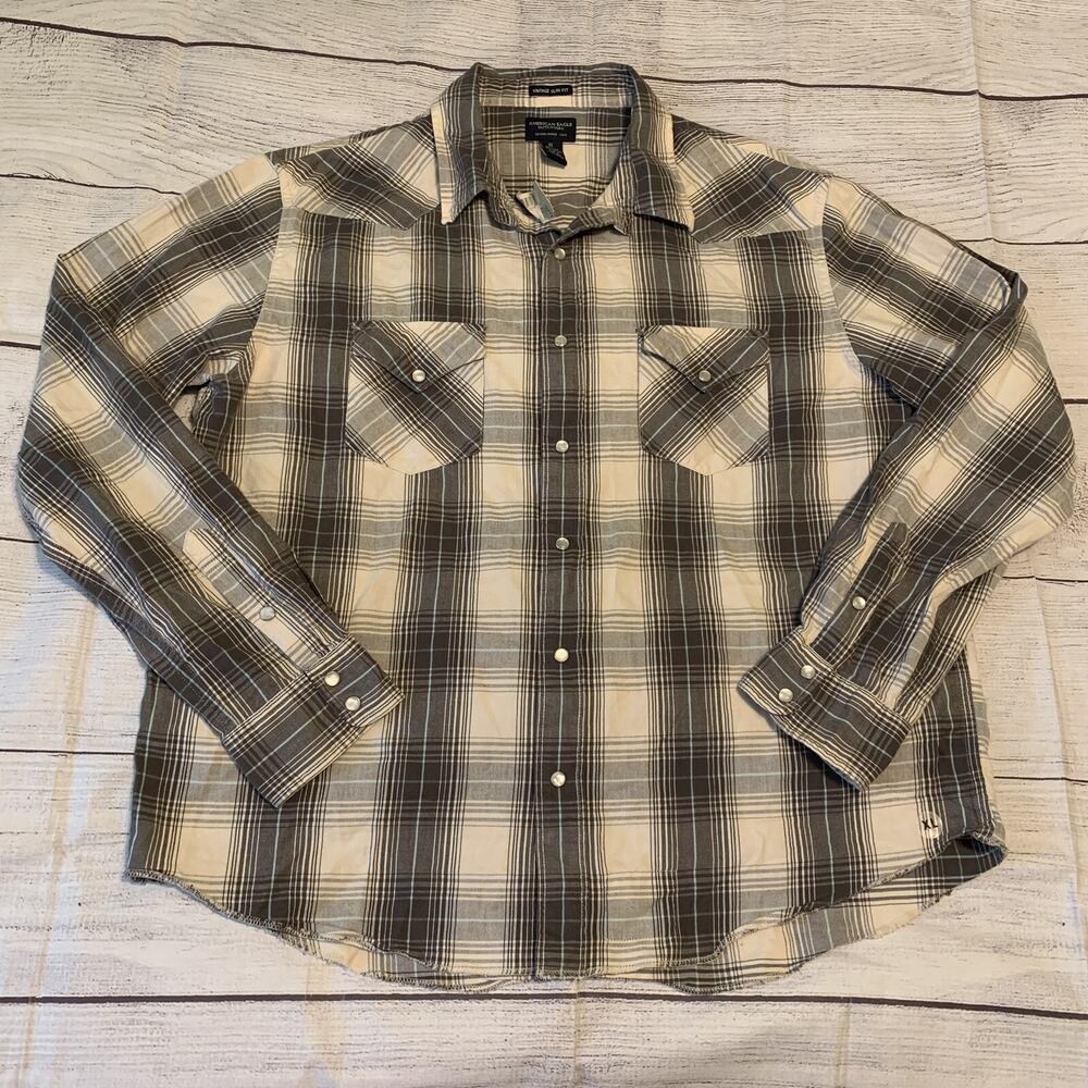 American Eagle Vintage Slim Fit Pearl Snap Mens XL Button Up Long Sleeve Shirt